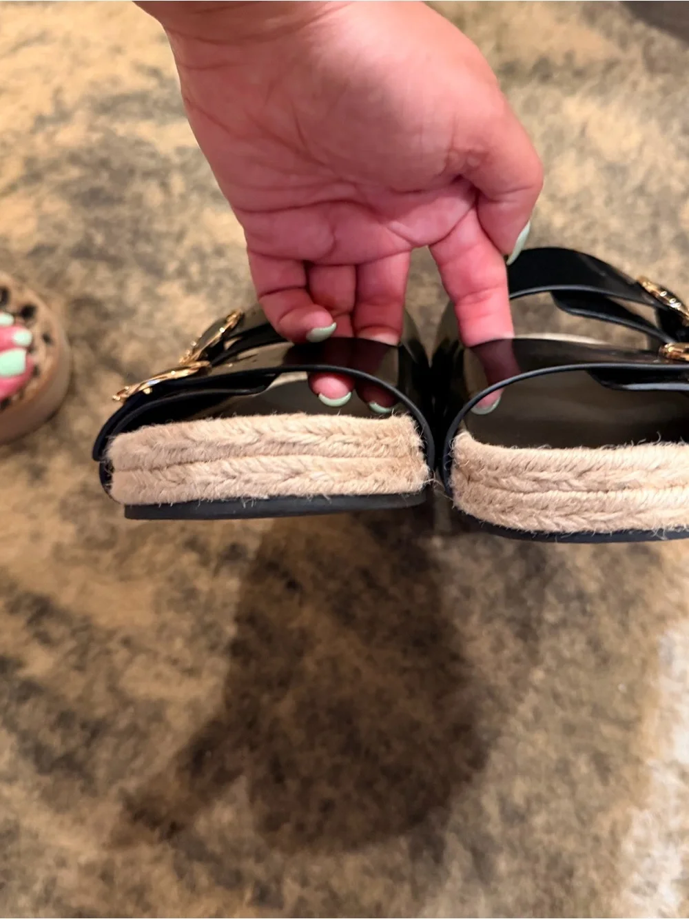 Tory Burch Black Slide Sandals with Gold Logo Buckles